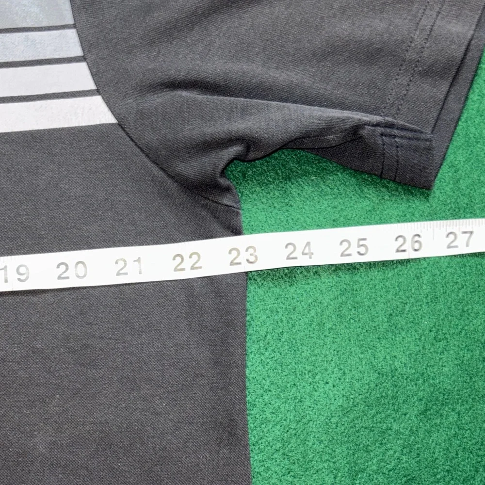 Travis Mathew Black Polo with Blue and Gray Stripes